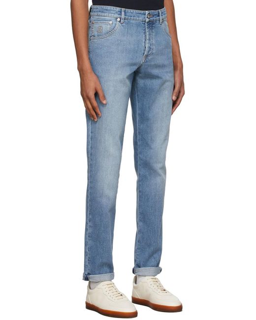 Brunello Cucinelli Blue Straight-Leg Skinny Jeans for men