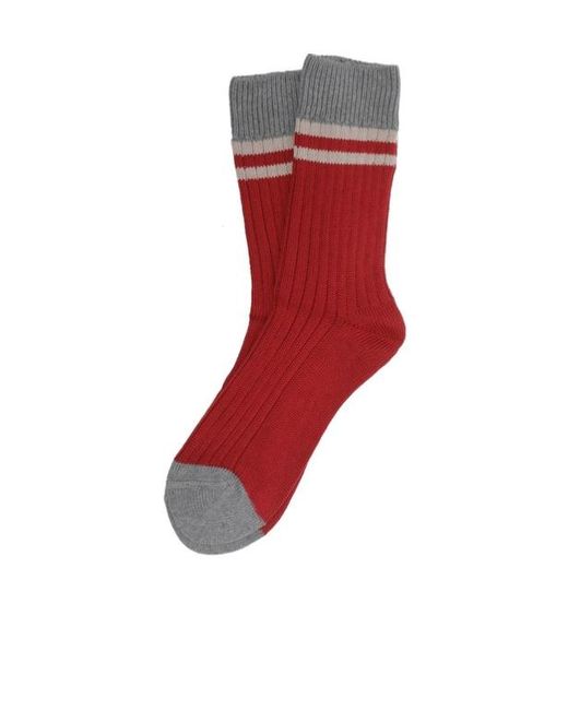 Brunello Cucinelli Red Ribbed-Knit Striped Socks