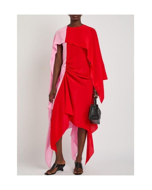 J.W. Anderson Red Cape Draped Silk-Chiffon Midi Dress