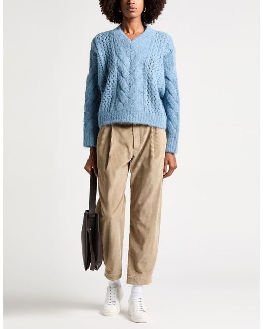 Brunello Cucinelli Blue Medium-Thickness V-Neck Solid-Color Long-Sleeved Knitted Sweater