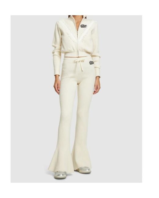 Alessandra Rich White Wool Blend Rib Knit Flared Pants