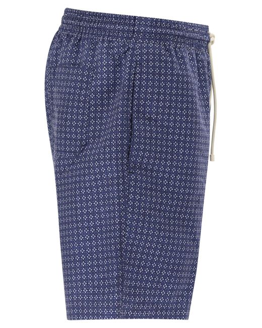 Brunello Cucinelli Blue Nylon Swimsuit With Floral Print for men