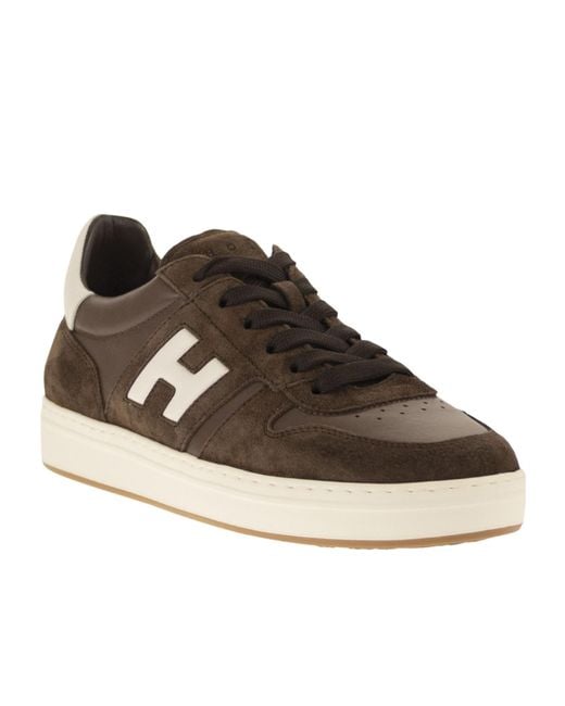 Hogan Brown H-Stripe Lace-Up Sneakers for men