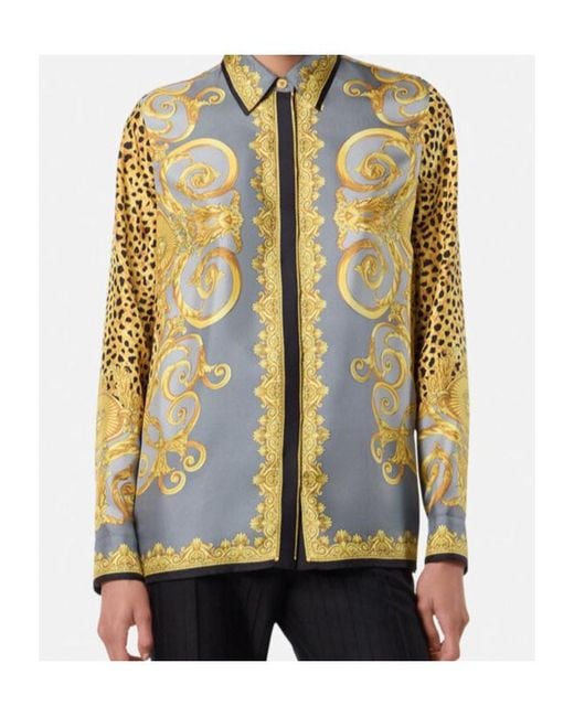 Versace Yellow Silk Cheetah Foulard Shirt
