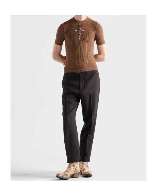 Prada Brown Short-Sleeved Crewneck Jumper for men