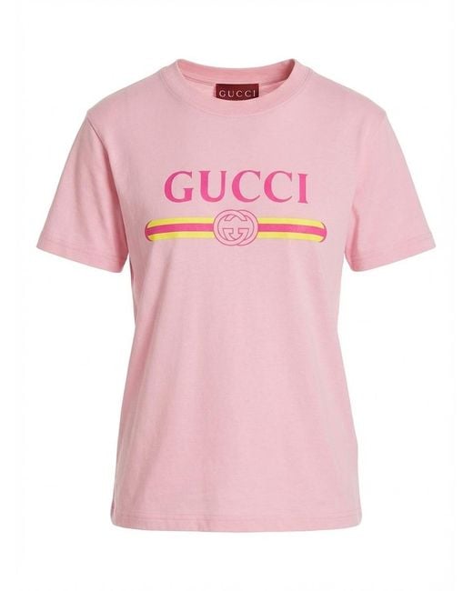 Gucci Pink Cotton Jersey T-Shirt With Logo Print