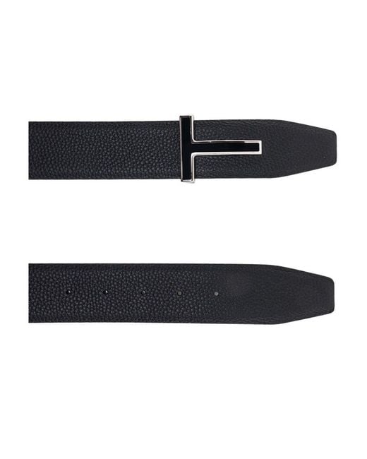 Tom Ford White T Logo Plaque Buckle Belt for men