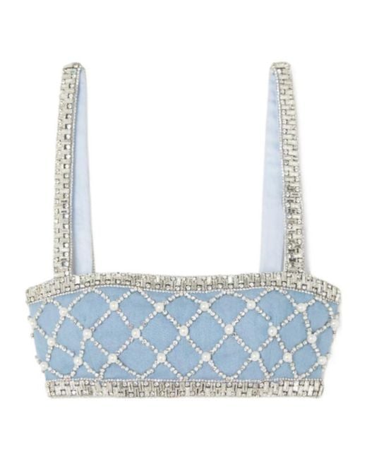 retroféte Blue Jezebel Embellished Denim Top