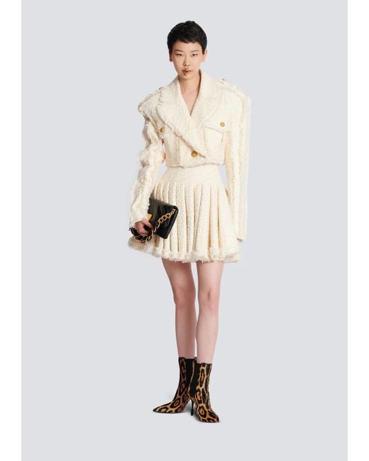 Balmain Natural Short Fringed Tweed Jacket