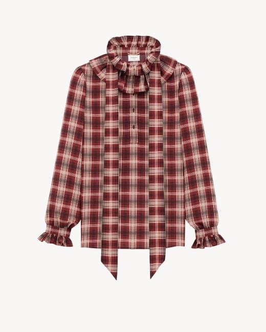 Saint Laurent Checkered Ruffle Detailed Shirt