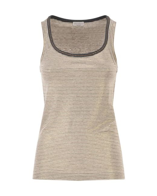 Brunello Cucinelli Natural Striped Tank Top