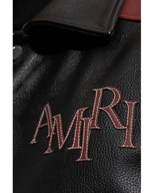 Amiri Black Logo Patch Leather Jacket for men