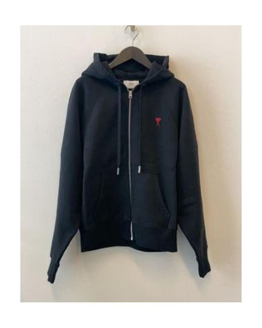 AMI Black Ami De Coeur Logo Embroidered Zip-Up Hoodie for men