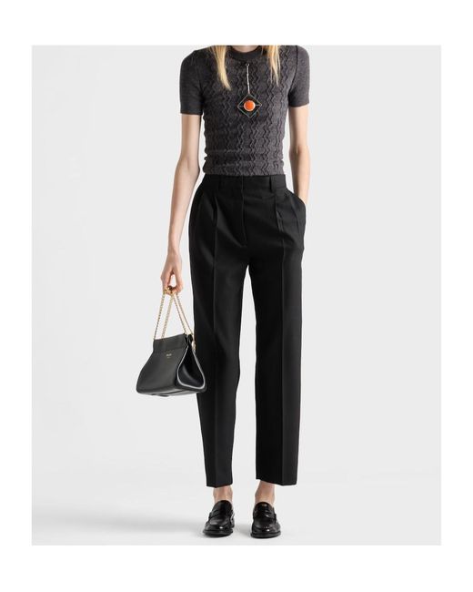 Prada Gray Short-Sleeve Knit Sweater With Pendants