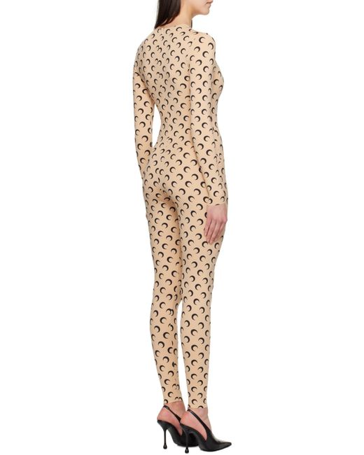 MARINE SERRE Natural 'Moon Printed' Catsuit