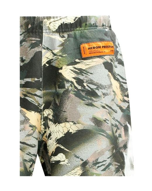 Heron Preston Green Camouflage Logo Patch Shorts for men