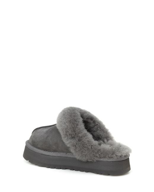 Ugg Gray Disquette Shearling Platform Slippers