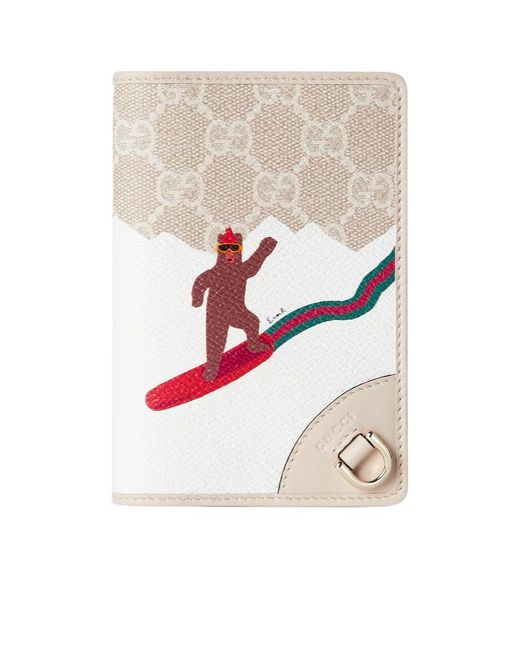 Gucci White Printed Gg Passport Case
