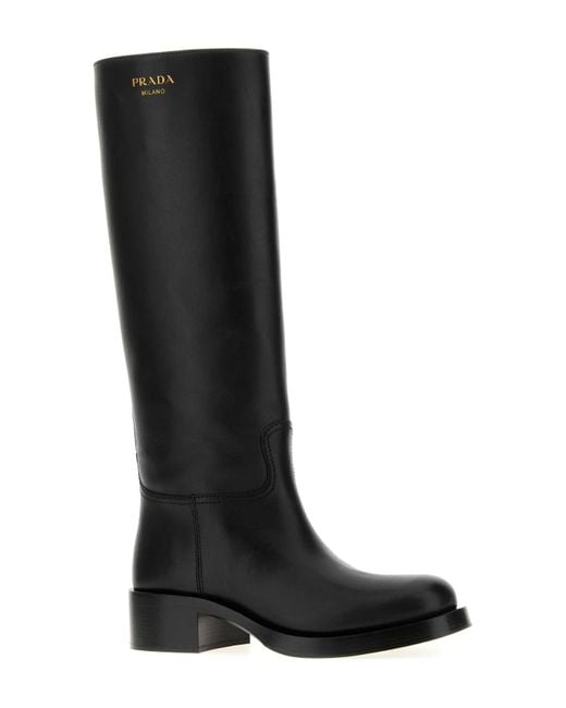 Prada Black Round-Toe Knee-High Boots