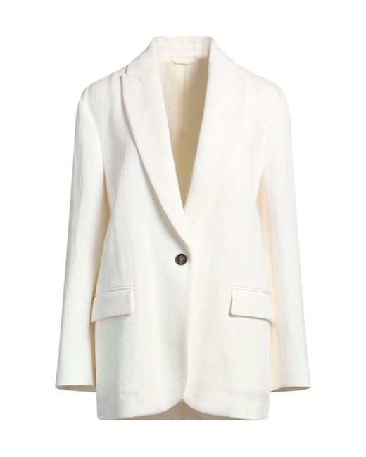 Brunello Cucinelli White Minimalist Single-Breasted Blazer