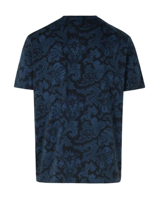 Etro Blue Paisley Printed Roundneck T-Shirt for men