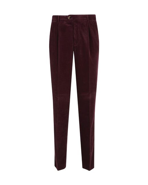 Brunello Cucinelli Purple Corduroy Tapered Leg Trousers for men