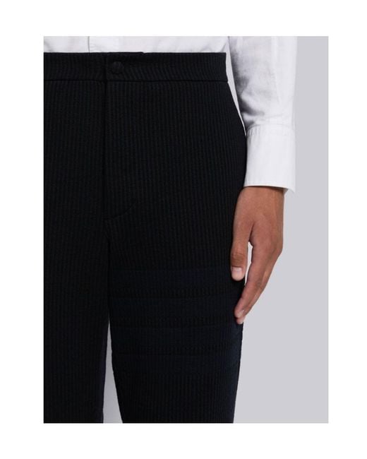 Thom Browne Black Cropped Pinstripe Trousers for men