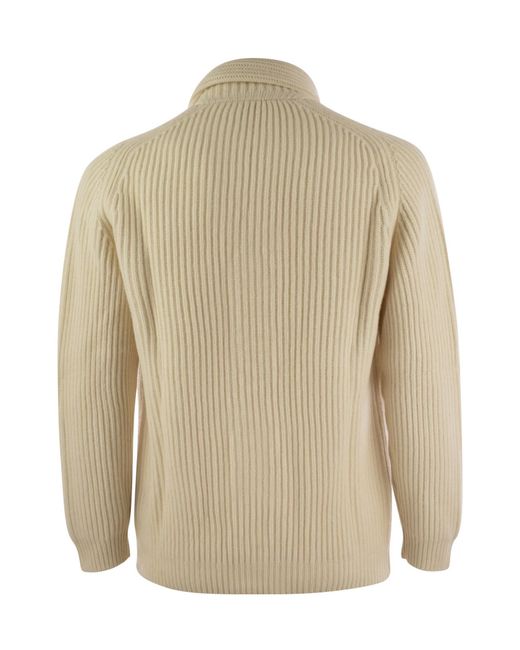 Fedeli Natural Ribbed Shawl Lapel Cardigan for men