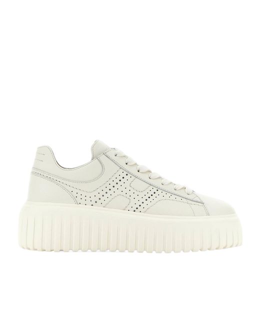 Hogan White Logo-Perforated Chunky Sneakers