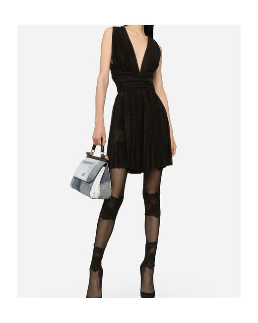 Dolce & Gabbana Black Short Pleated Lurex Mesh Dress