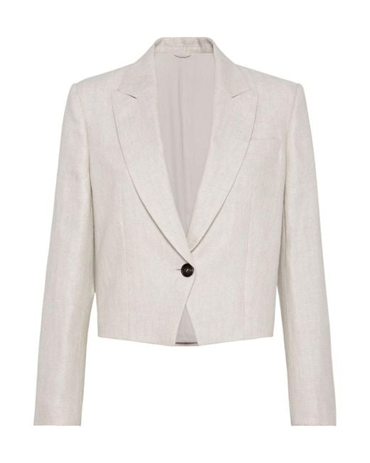 Brunello Cucinelli White Single Breasted Cropped Blazer