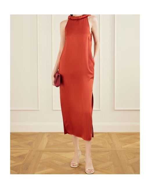 Loulou de Saison Red Susan Tie-Detailed Draped Silk-Twill Midi Dress