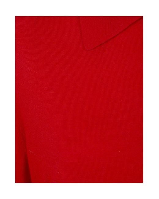 Frankie Shop Red Tala Knit V-Neck Polo Shirt