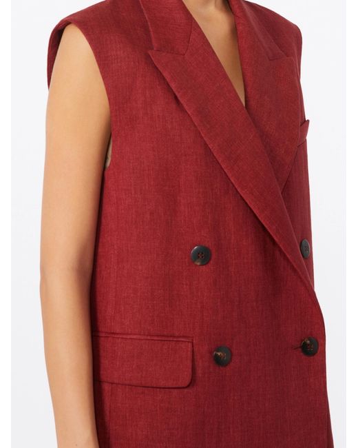 Max Mara Red Linen Twill Gilet