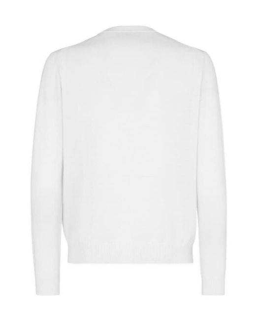 Fendi White Logo Plaque Crewneck Knitted Jumper for men