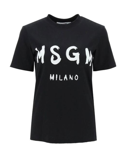 MSGM Black Graffiti Logo-Print T-Shirt