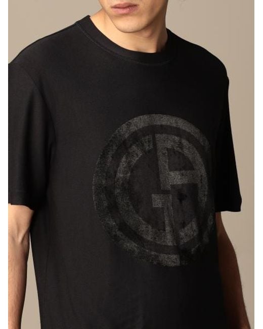 Giorgio Armani Black Flocked T-Shirt for men