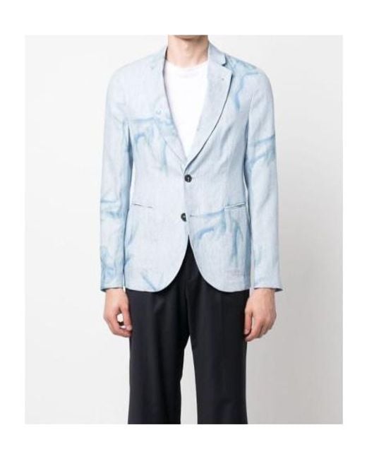 Emporio Armani Blue Graphic-Print Linen Blazer for men