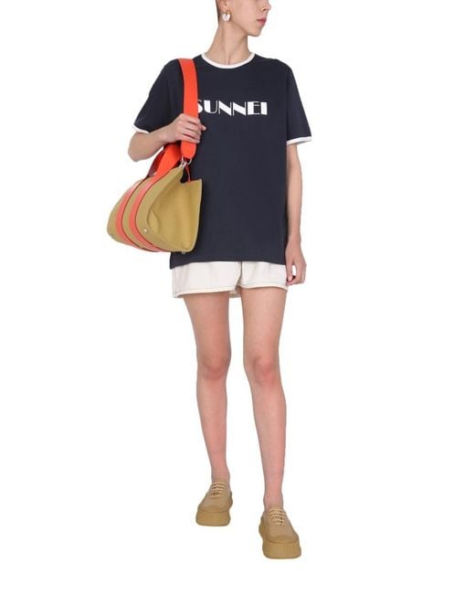 Sunnei Blue Logo Patch Shorts