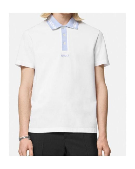 Versace White Greca-Collar Short-Sleeved Polo Shirt for men
