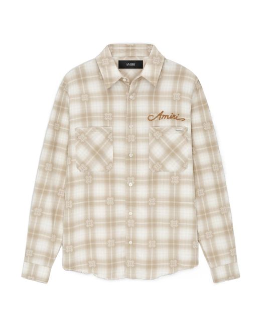 Amiri Natural Checked Frayed Shirt for men