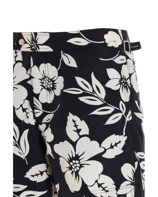 Tom Ford Black Floral-Print Swim Shorts for men