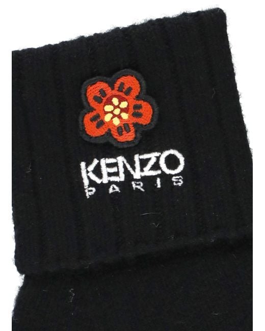 KENZO Black 'Boke Flower Crest' Wool Gloves for men