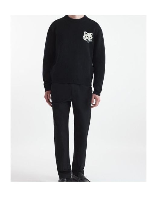 Maison Kitsuné Black Maison Kitsuné Fox Head Intarsia-Knit Jumper for men