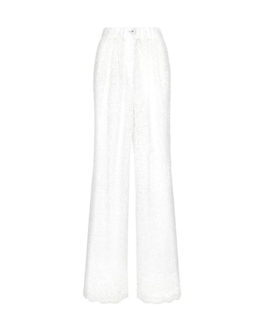 Dolce & Gabbana White Flared Floral Cordonetto Lace Pants