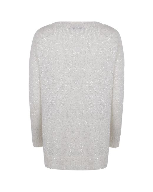 D.exterior White Sequin Boatneck Sweater