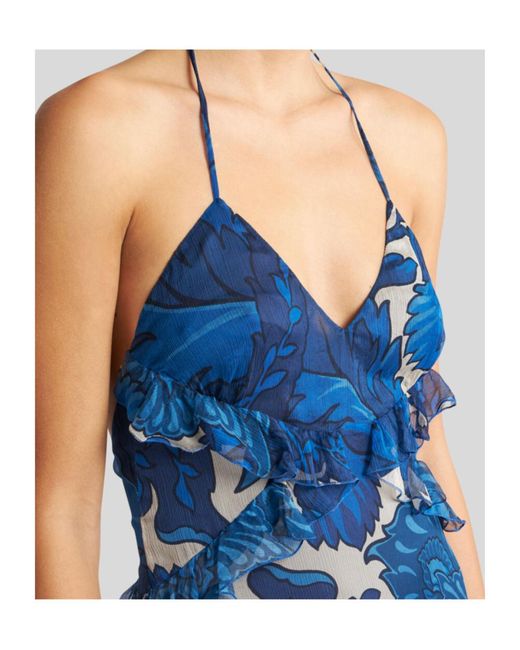 Etro Blue Floral-Printed Maxi Dress