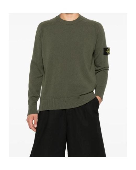 Stone Island Green Compass Badge Crewneck Jumper for men