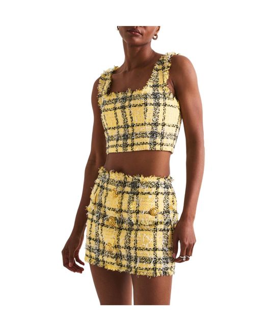 Balmain Metallic Check Tweed Cropped Camisole