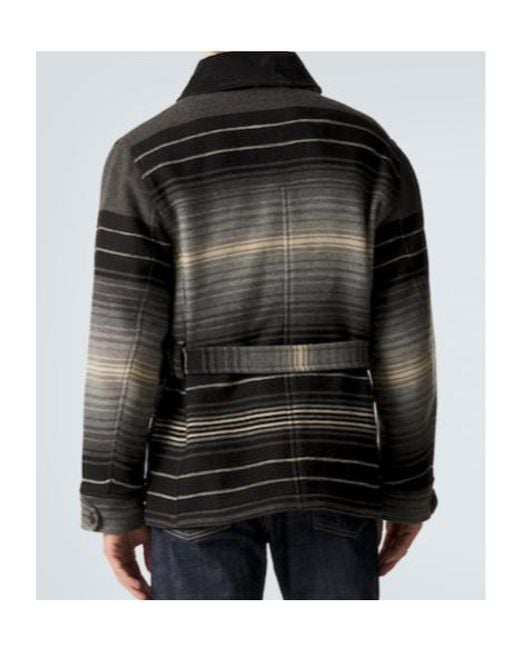 RRL Black Striped Wool And Cotton Jacquard Coat for men